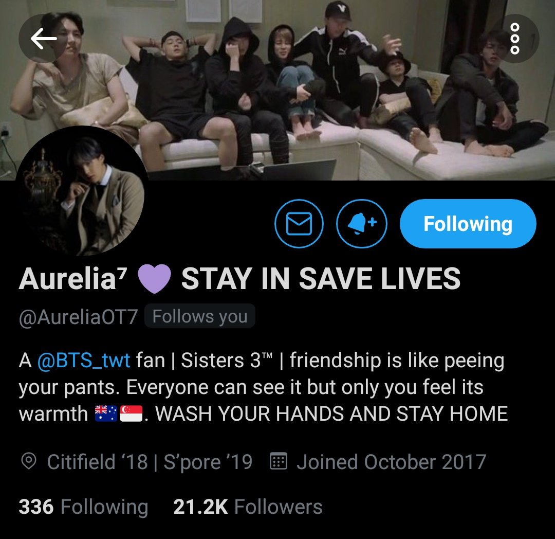 aurelia I still have a hard time pronouncing ur name sksjsk u're so sweet, so lovely and one of my fav army sh♡♡ters. iconic mutual I love u and ur sisters.  @AureliaOT7 