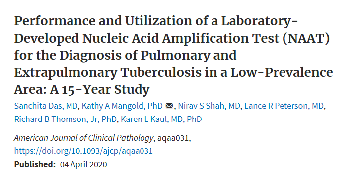 ATS_BSHSR's tweet photo. Performance and Utilization of a #Laboratory- #Developed #Nucleic #Acid #Amplification #Test ( #NAAT) for the #Diagnosis of #Pulmonary and #Extrapulmonary #Tuberculosis in a Low-Prevalence Area. #TB #PTB #MTBC https://t.co/NUIVHcERRl https://t.co/nvHlgJcdjN