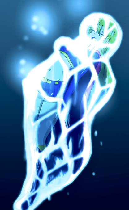 海上での激闘の末、氷漬けにされてしまい海に沈められるスーパーガール。氷と深海の光加減が難しいですね 