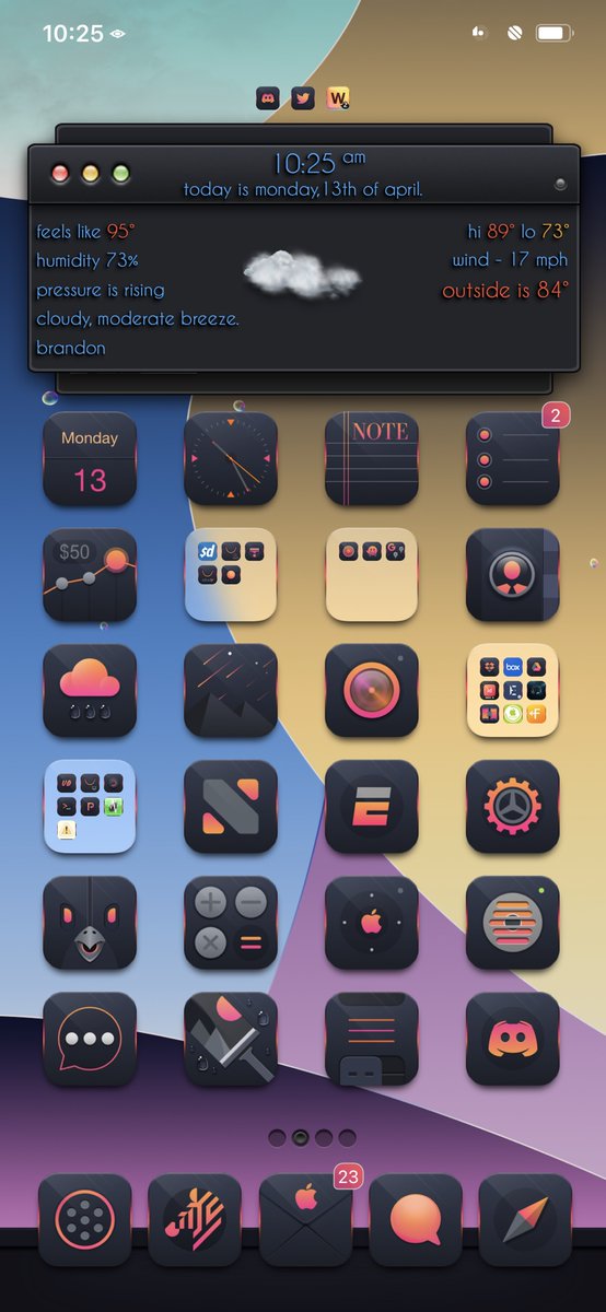 nhonickman's tweet image. #Z1BA @bulldog5278  with pink gradient badge, Glass AE. New wallpaper. #pagedots from #Carbon @Nyk0n_  #UniAW-Darkish from @mef3579.  Theme just pops off your screen. Such amazing details