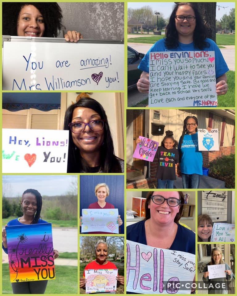 ErvinHMC1's tweet photo. It’s a great day to be a lion! Ervin staff is sending out these special messages to all our students and families. If you don’t see your teacher, stay tuned, more messages will be coming soon. #HMC1VirtualSpirit #HMC1Together @HMC1Proud @AnnaBlancarte11 https://t.co/HDhH6ENelM