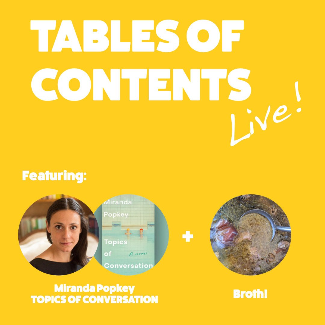 Tonight! @mmpopkey joins us for our first #TOCLive! 7p, your Instagram portal of choice, a bowl of broth, and a reading! Check out our broth recipe here but feel free to whip up any old bowl of goodness. tablesofcontents.org/quarantoc