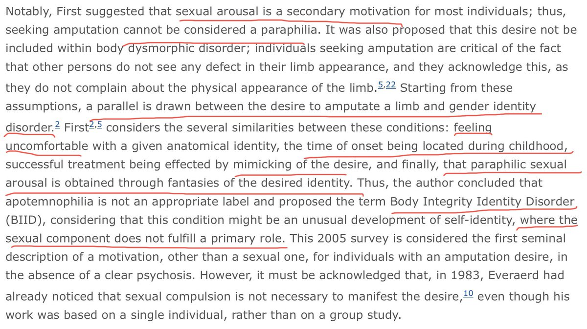 This is where the term proposed is “Bodily Integrity Disorder”.  The first study that proposed other motivation than “sexual”.  Also draws a direct parallel to Gender Identity Disorder.