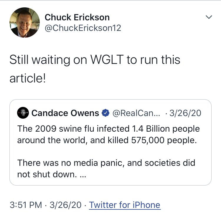 I appreciate when local leaders value good, local journalism.  @chuckerickson12 seems to really pay attention to  @WGLTNews!
