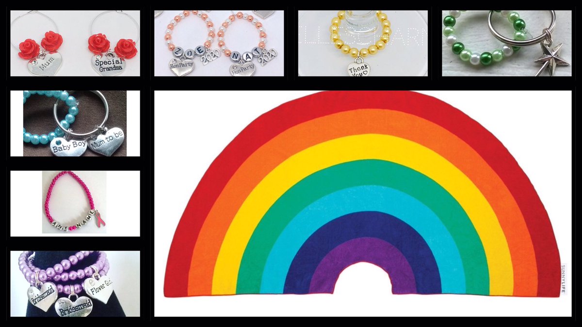 Esmeral88559107's tweet photo. As a big thank you to @bellescharms for featuring so many of our makes this week in all different colours. Here are a rainbow selection of Louiseβs gorgeous creations. #rainbowmakes #supportsmallbusiness #queenof #HandmadeHour #UKGiftHour #thankyou https://t.co/LxILOJfxWy