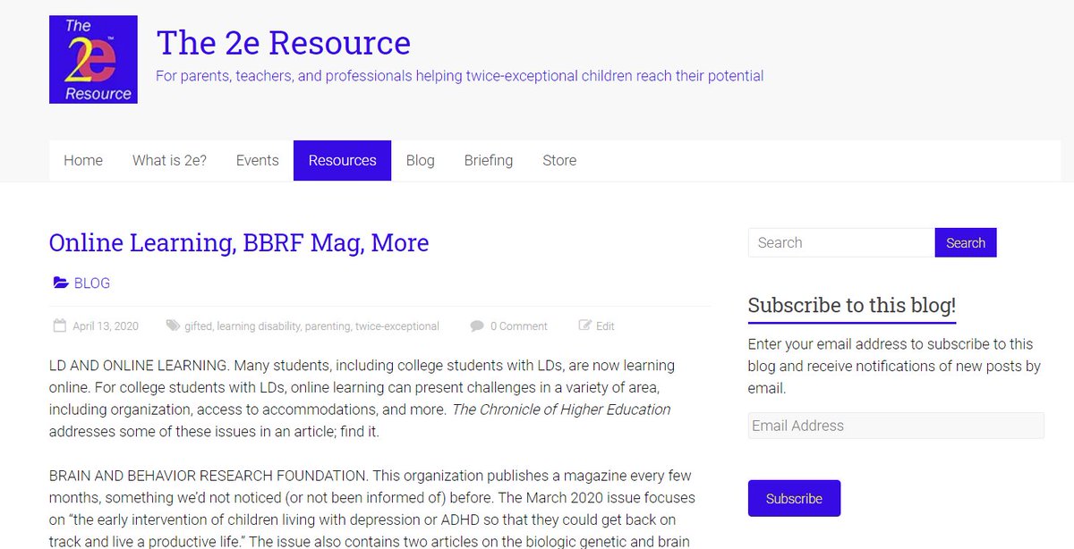 NEW BLOG ITEMS: an article on online learning &amp; college students with LDs; the new issue of BBRF magazine; a pocast; an event; and advice. #2ekids 2eresource.com/2020/04/13/onl…