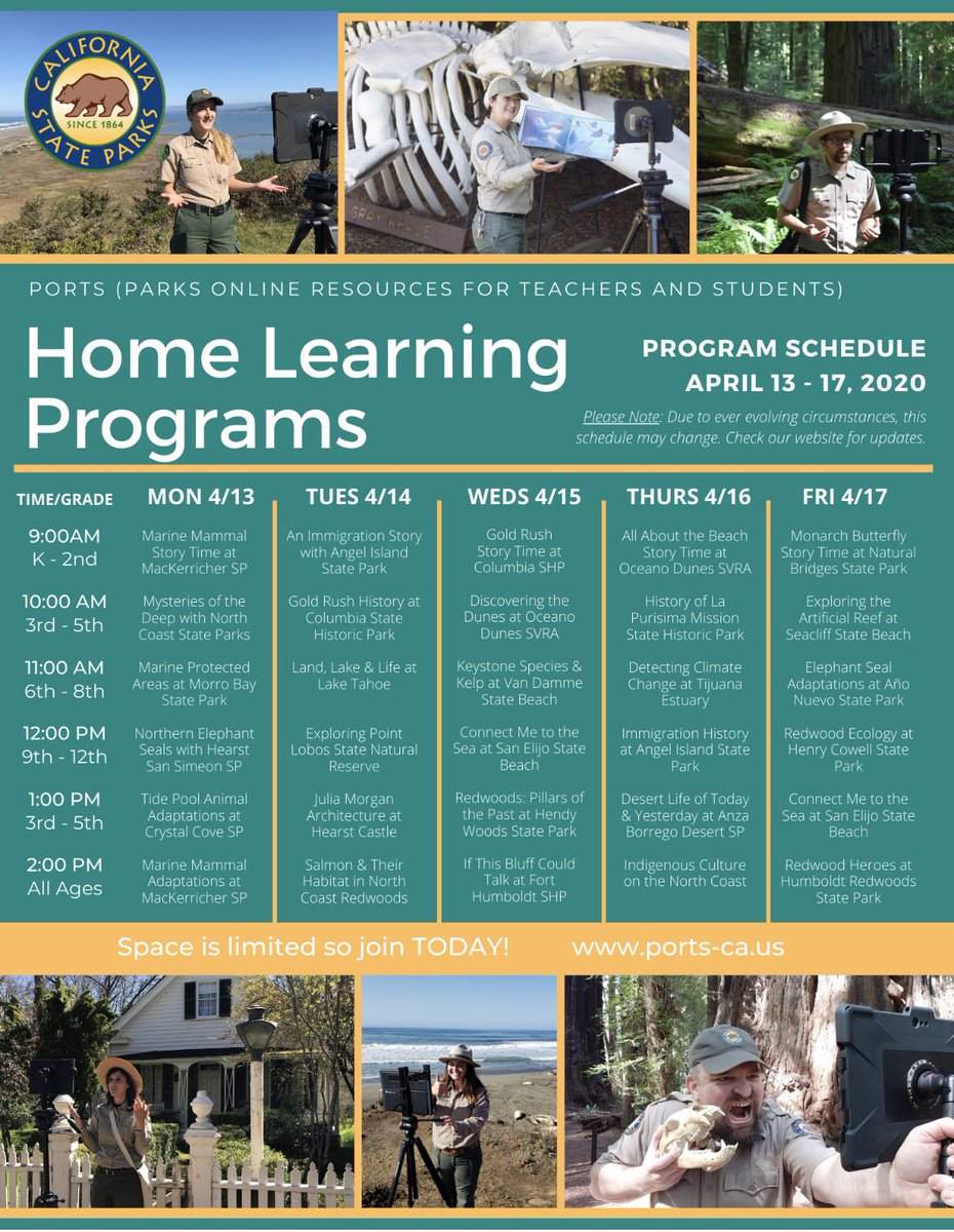 portsprogram's tweet photo. Happy #MPAMonday !
#DiveintoMPAs w/ 6 @CAStateParks @portsprogram #homelearning programs focused on our coastal parks & the #MPAs that border these parks. Programs come from @NorCoStateParks @MorroBaySPs & more!
Sign up for programs by visiting: https://t.co/bdXnphtboS https://t.co/Pc2vVIucuj
