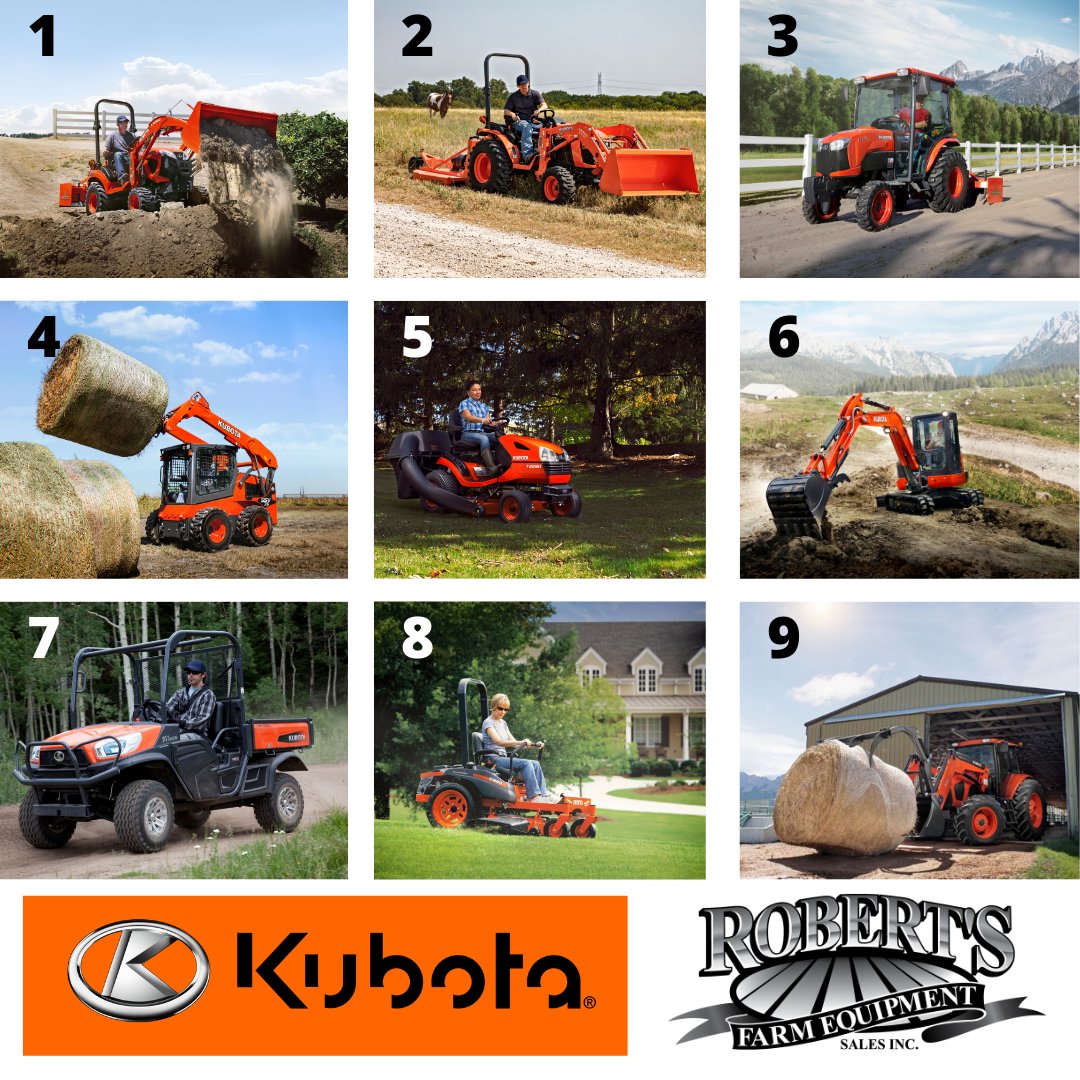 RobertsEquip_'s tweet photo. Pick three! What @KubotaCanadaLtd equipment would you love to have? #KubotaPower #RFE #BringInSpring https://t.co/0qW0xr4oES