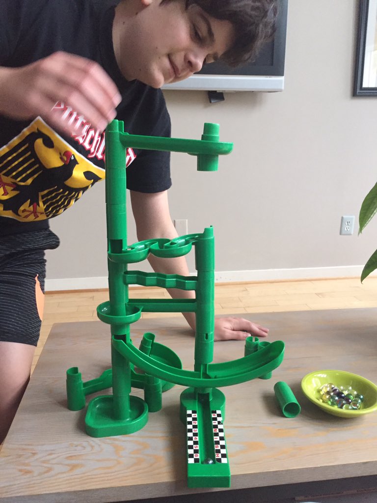 Mrs_Kling_Tech's tweet photo. Rainy Monday STEM play! Get out a building toy &amp; create a What if? If I add this, where will the marble run? #Gravity #Slopes #creativity #spacialThinking #stEm @theNAEng @DiscoveryToys Time the runs. #slowest #fastest @SASD_Vernfield https://t.co/iyLLfsfo5U
