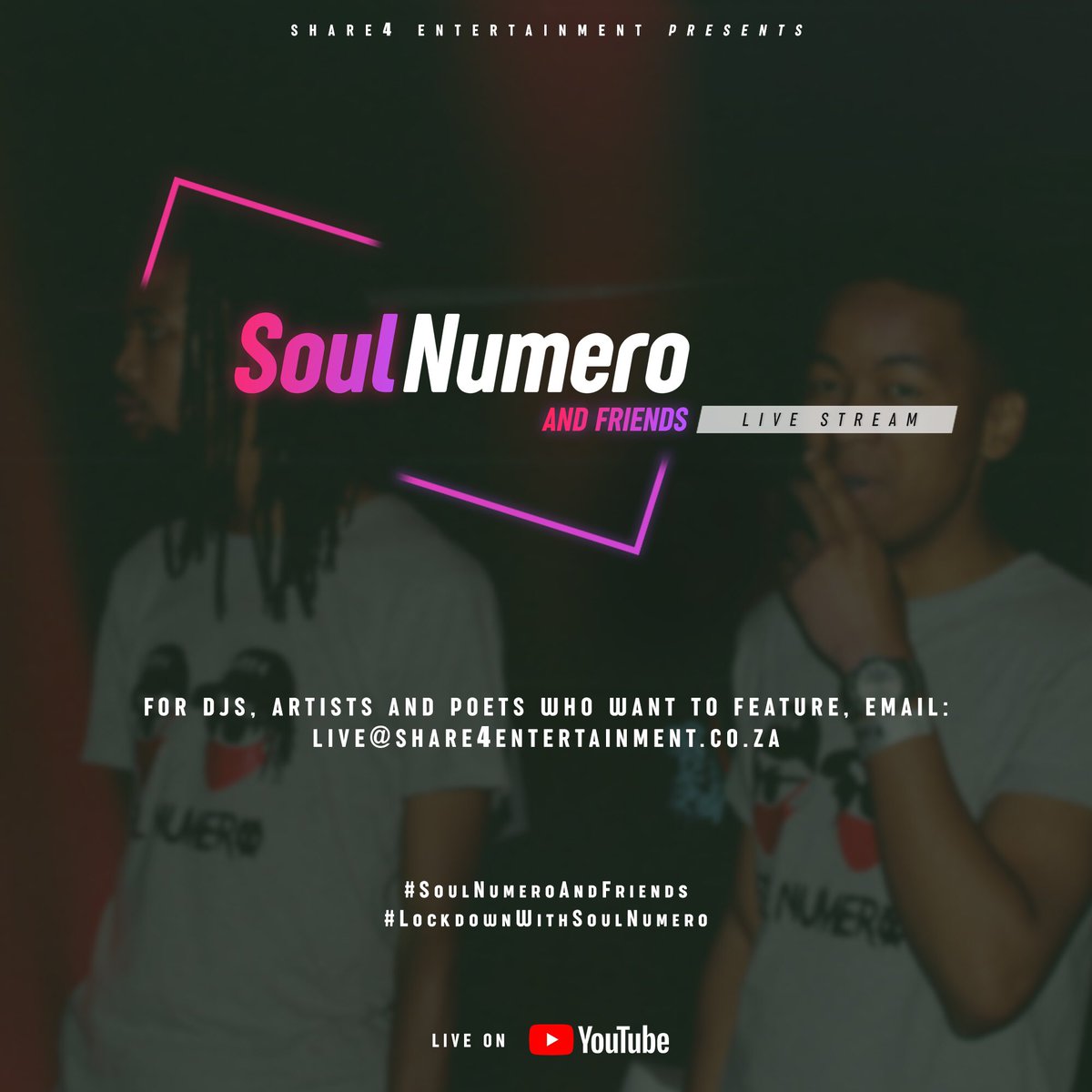 dj_vuittonza's tweet photo. What’s up people, Soul Numero will having live stream sessions and if you’re a dj, artist or poet looking to feature on the stream email live@share4entertainment.co.za and we’ll get back to you 🤙🏽🤙🏽 https://t.co/YPuEWCrN4j
