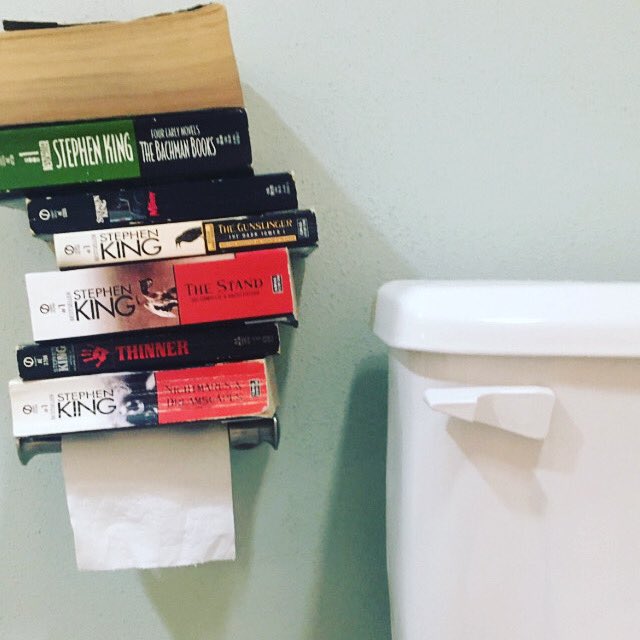 JamesWShay's tweet photo. Sorry @stephenking but times are tough and so are TP alternatives. I’ll replace with hardcovers later. #ToiletPaperApocalypse https://t.co/xfKLMBCg1T