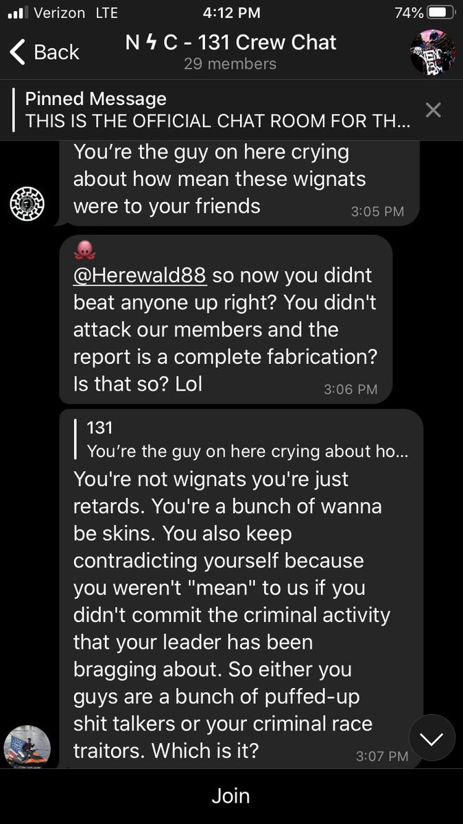 5/ They started getting more active on Telegram, too, interacting with the accelerationist neo-Nazis.Zachary picked the Telegram name "Herewald88," "Harold," and later changed it to "HH," for "Heil Hitler."Chris used "131," alphanumeric code for "Anti-Communist Action."