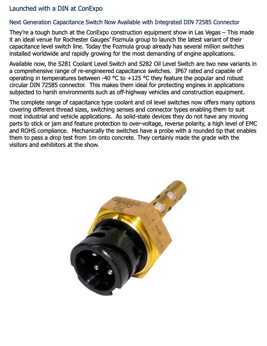 RochesterGauges's tweet photo. #fozmula #rochestergauges #ConExpo #coolantlevelswitch #oillevelswitch https://t.co/Kpkwb9zhDy