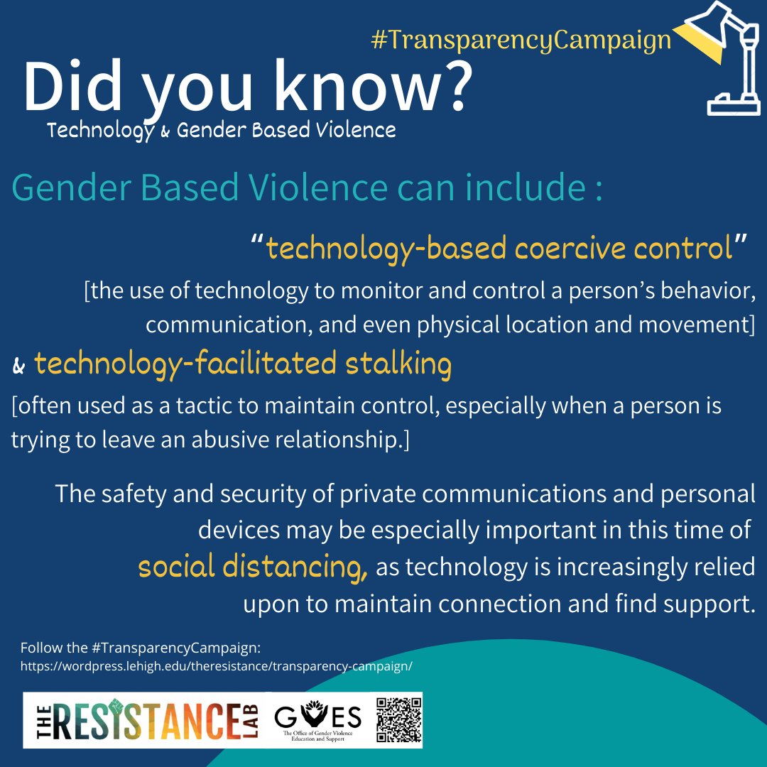 Resistance_Lab's tweet photo. This week for the #TransparencyCampaign we're focusing on a specific type of abuse that might be even more common during this time: Technology-based abuse.
#TransparencyCampaign #Technologybasedabuse #SexualAssaultAwarenessMonth #SAAM #GVES #TheResistanceLab https://t.co/jgFTS93bdS