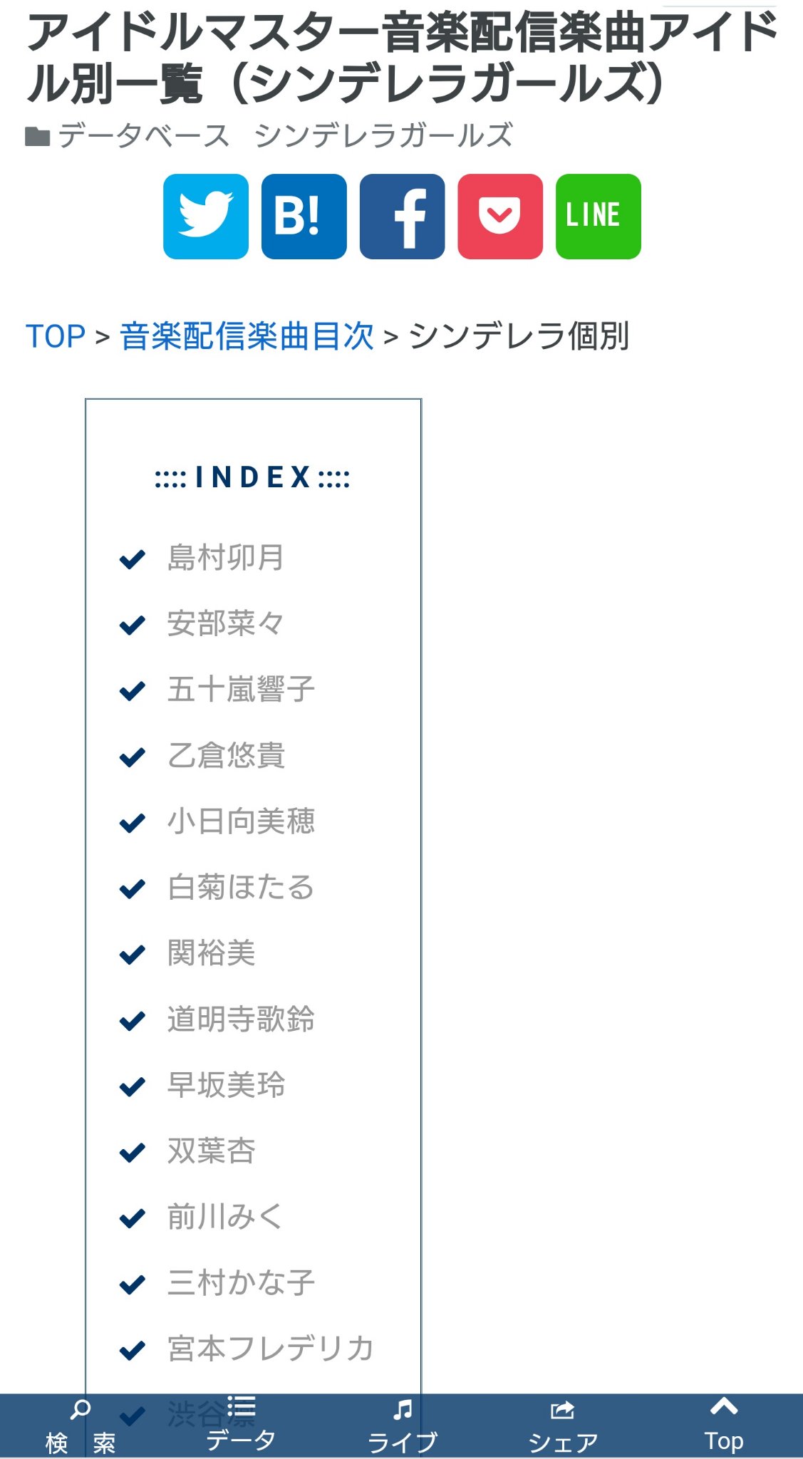風来 はてなブログは階層構造 になっておらず パンくずリストを活用する事でそれっぽくはできるのだけれど 上の階のリンクをクリックしても そのリストが表示されるだけ 仕方がないので 自力で 階層構造に アイドルマスター音楽配信楽曲アイドル別一覧