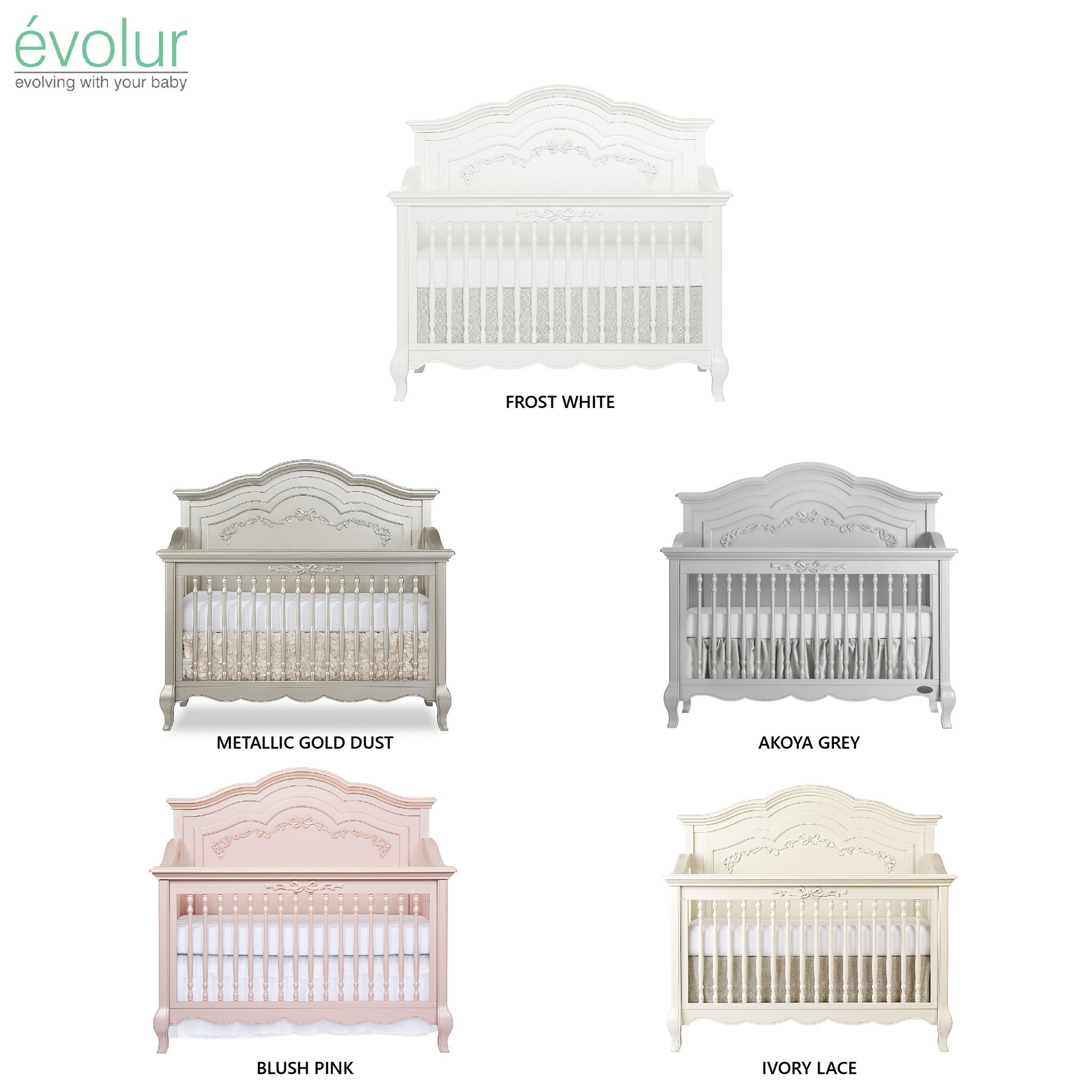 evolur aurora crib frost white