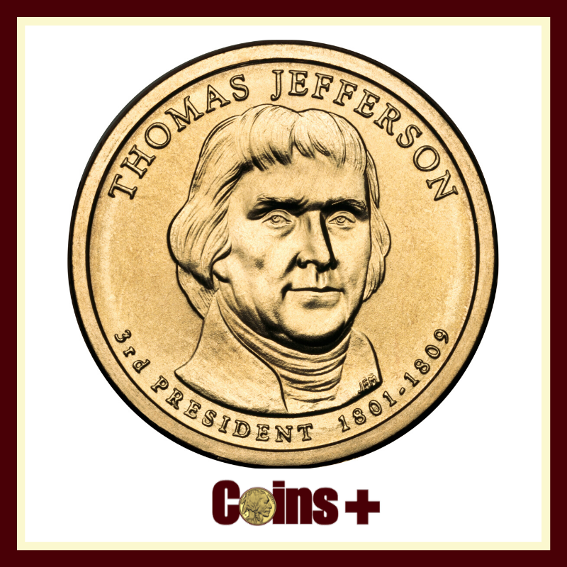 CoinsPlusCincy's tweet photo. Today is #NationalThomasJeffersonDay! #DYK? The third #POTUS appears on the 2007 Presidential $1 Coin as well as the nickel. #CoinFace https://t.co/KaDWeXtyTs