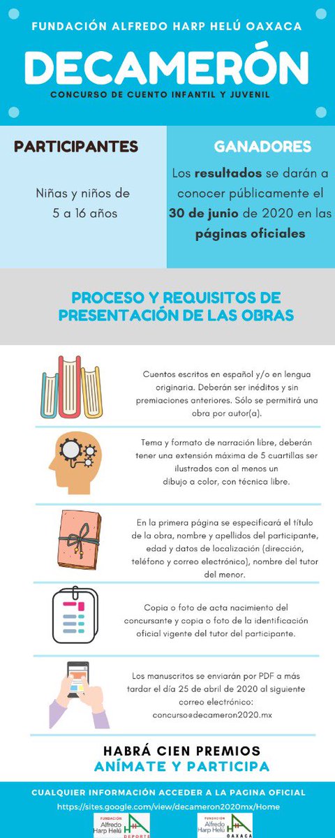 FAHHdeporte's tweet photo. Recuerda que ahora que están en casa, te invitamos al Concurso de Cuento Infantil y Juvenil: “Decamerón” contado por niñas y niños mexicanos 2020.
¿Qué historias nos contarán, echa a volar tu imaginación?
Consulta las bases y participa: 
https://t.co/R0EXLsVjSc

#QuédateEnCasa https://t.co/SKMt9L7gJI