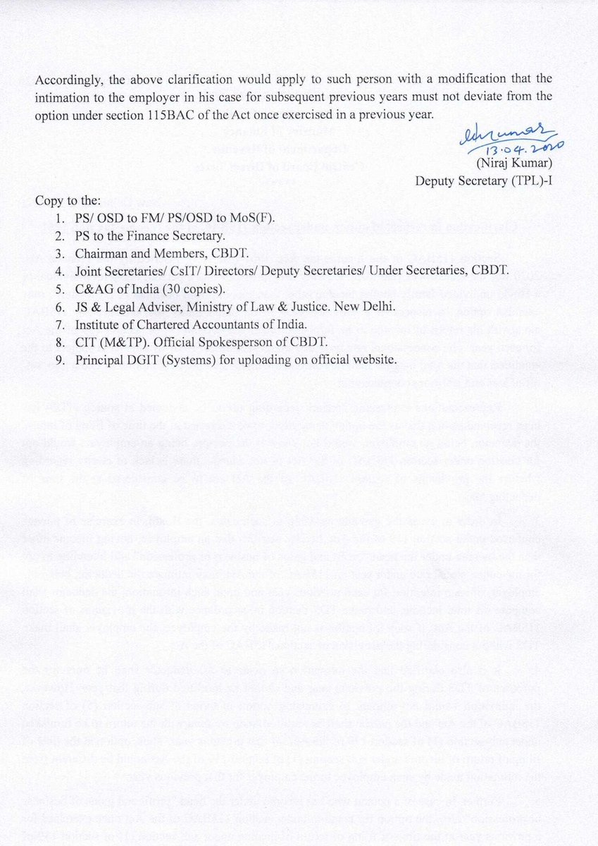 IncomeTaxIndia's tweet image. 1/2) CBDT issues Circular C1 of 2020 dated 13.04.2020 clarifying the process of exercising of option by a taxpayer with regard to deduction of tax at source if he/she opts for the concessional rates of tax as per section 115BAC of IT Act,1961
#StaySafe
#StayAtHome 
#WeCare