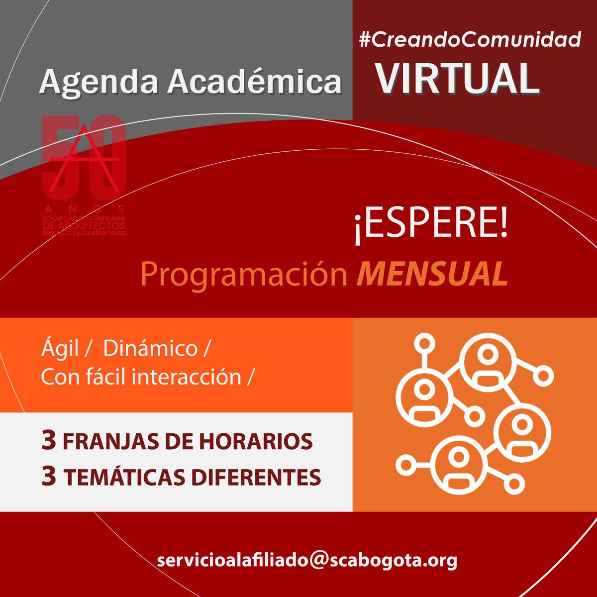 SCABOGOTA's tweet photo. #CreandoComunidad 🅰️ AGENDA ACADÉMICA VIRTUAL💻: 👉🏼 3 franjas de horarios / 3 temáticas diferentes. ESPERE la Agenda Mensual ABRIL – MAYO 🗓 ¡Sigamos en casa sin detener nuestra actualización! 💫#SCABC
Info: servicioalafiliado@scabogota.org https://t.co/QdI3tgLo2Y