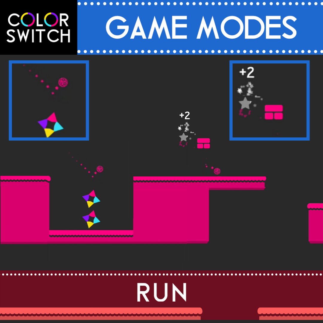 ColorSwitch's tweet image. RUN
Jump and DOUBLE jump to clear obstacles. 
Break BRICKS and find hidden stars! ⭐
100 challenging levels and an Endless Mode available! 🏃‍♂️
Over 30 modes available, download for FREE now at colorswitchworld.com
#ColorSwitch #RunMode #ColorSwitchModes