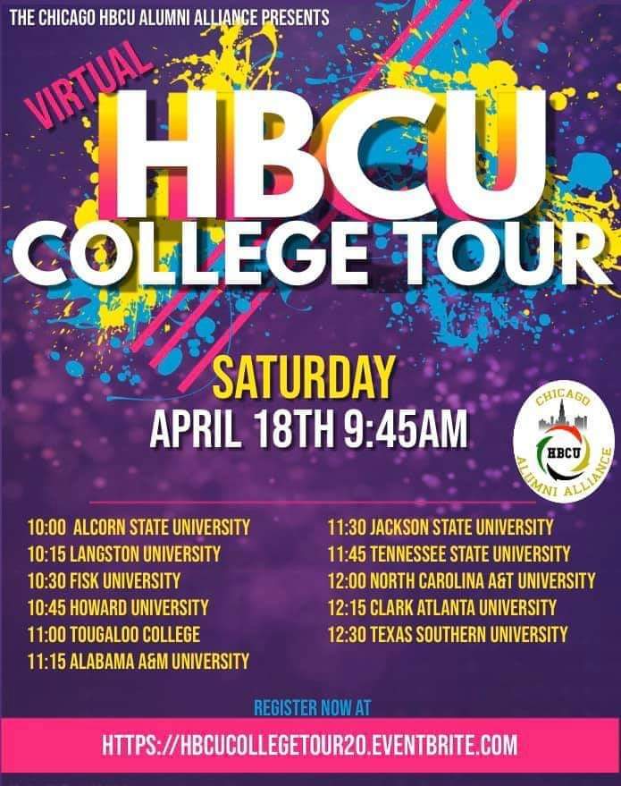 High school students - Join for a virtual College Tour right from your home - Saturday, April 18! You’ll get to see visuals and hear more about historically black colleges and universities. 

Free Registration is open at hbcucollegetour20.eventbrite.com