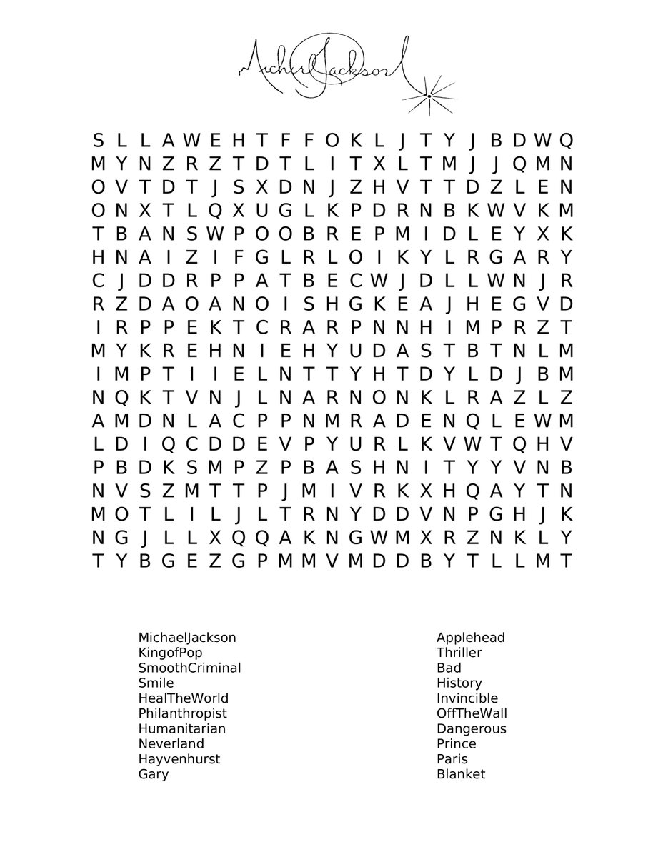 michaeljackson's tweet photo. Enjoy this Michael-themed word search as a small distraction from the stay-at-home blues. Download and print to play! #STAYHOME #GameswithMJ https://t.co/rPkEXC8JAU