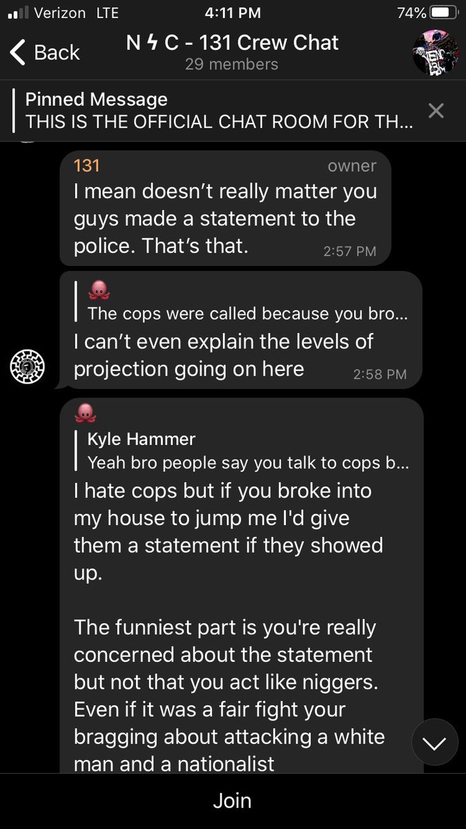11/ I& #39;m not *entirely* sure of the timing of this, but there seems to have been a physical confrontation between Hood, Harold, and their former friends in Patriot Front at some point after Hood was kicked out.