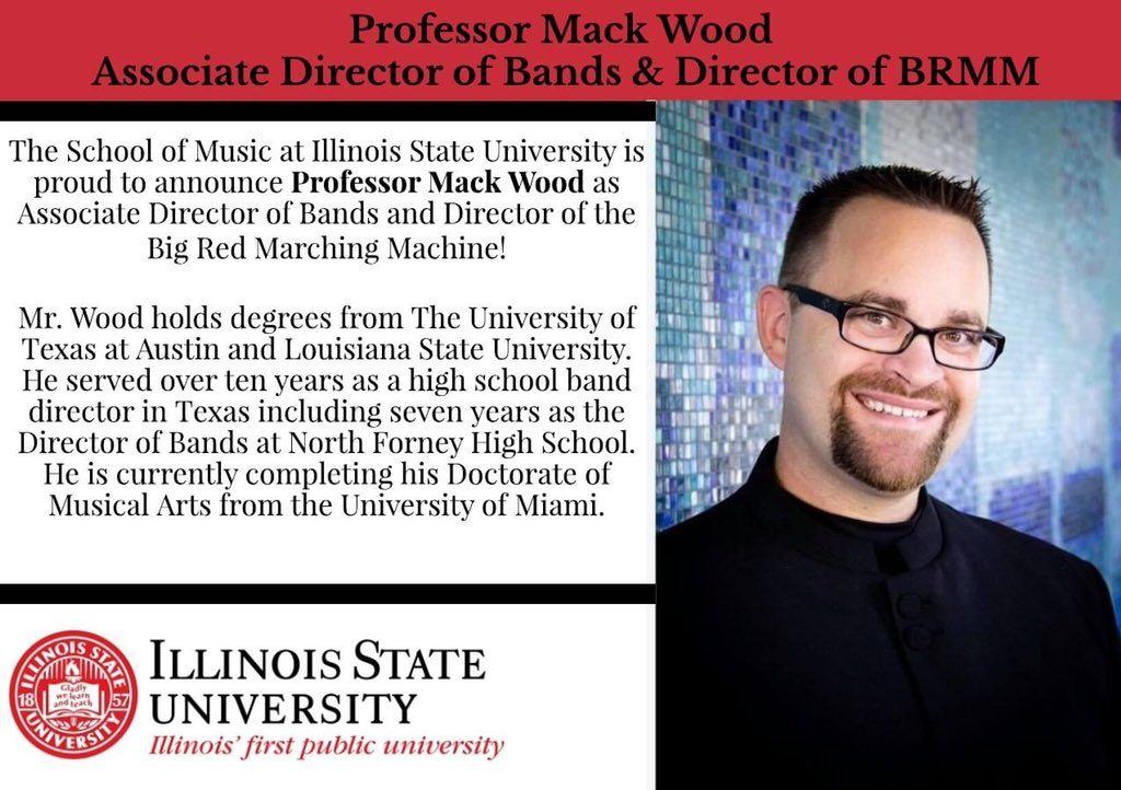 isubrmm's tweet photo. Join us in welcoming Professor Mack Wood, our new Associate Director of Bands and Director of the Big Red Marching Machine!

#isubrmm #brmm20 https://t.co/g9cXeMmbdw