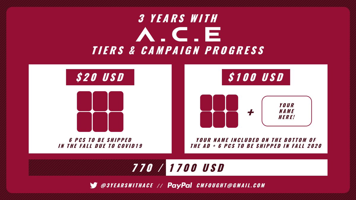 3yearswithace's tweet photo. [#3YearsWithACEUpdates]

We’ve reached $770/1700!

We’re nearly 50% funded in less than 24 hours! Can we cross over that line? Links below! 🙌🏻👇🏻

Donation Form: https://t.co/zmjRG1Z3K0
Paypal: https://t.co/fyGaY7kL3y

#ACE #에이스 #3YearsWithACE https://t.co/6O5363vgc3