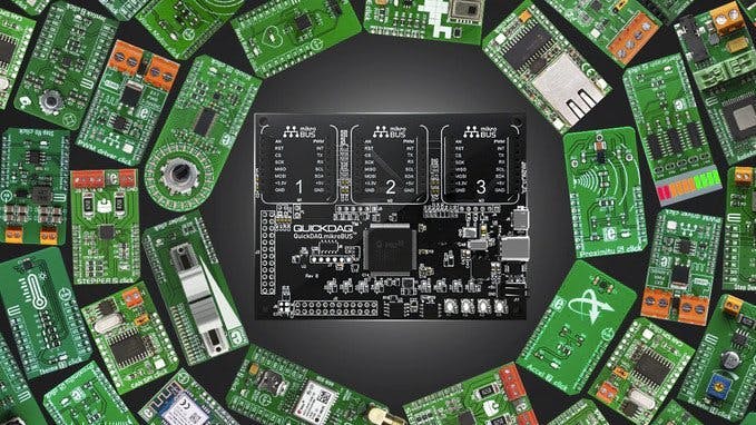 MicrochipMakes's tweet photo. Last chance to back! @embeddetech's QuickDAQ.mikroBUS system features @mikroel Click board compatibility and a no-code visual programming environment: https://t.co/5DtqGmlEij https://t.co/VZeOpjD2yF