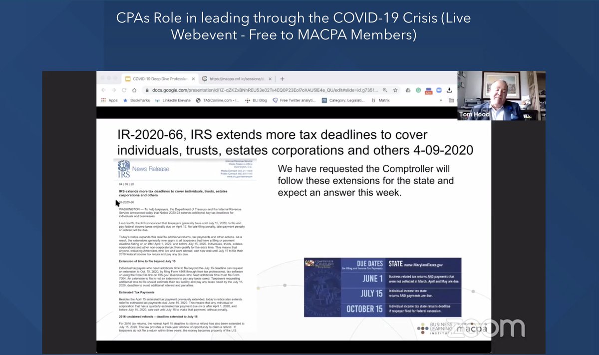 RyanWeyBLI's tweet photo. Staying up to date on the latest COVID19 updates with @MACPA @tomhood @rjbrowncpa complimentary to MACPA members. Having these updates is crucial. The E-Learning couldn't be more convenient. https://t.co/E65Zw11tHS