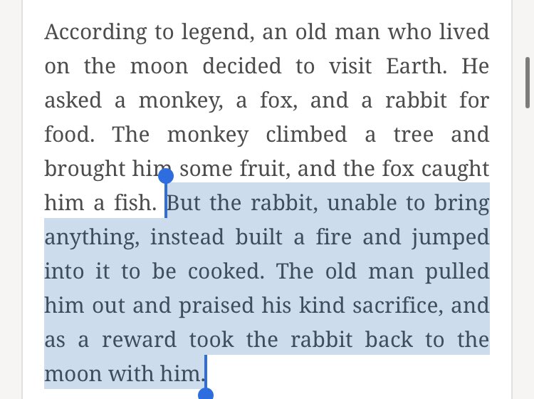 a key part i noticed about the japanese-specific myth, though, is that the rabbit sacrifices itself for a cause.