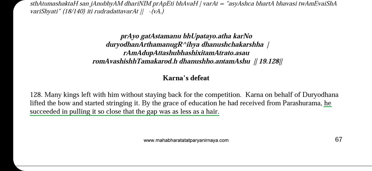 Karna FAILED to string the bow.Pic-1: Manmathadatta -1909Pic-2: BORI CEPic-3: Mahabharatataparyanirnay- Oldest commentary on Mahabharat by Sri Madhavacharya.Pic-4: The episode of Draupadi rejecting Karna was a later interpolation.