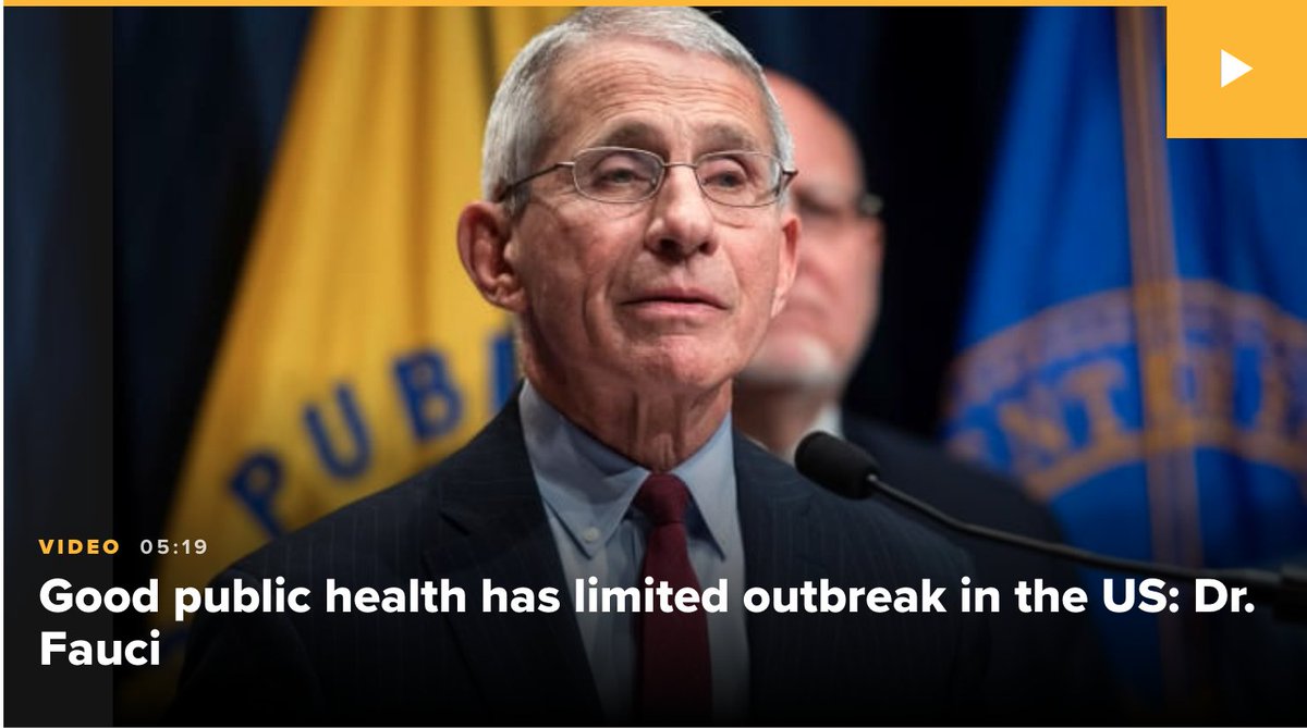 1. WHO got report of  #COVID19 illness Dec 31 2019 from China. On Feb 3 Fauci said “As the entry into US of potentially infected people is diminished because of the travel restrictions ... I think you are going to see a dampening down” of U.S. cases."  https://twitter.com/DocRock1007/status/1238222360739811330