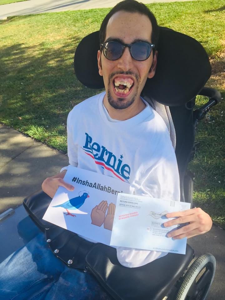 Mohammed is disabled w/ Cerebral Palsy. Unable to walk, talk, or do much else for himself at age 31, he represents one of the most vulnerable and overlooked populations in the country—and the world. It was in solidarity with his community that we voted in Cali on Super Tuesday./3