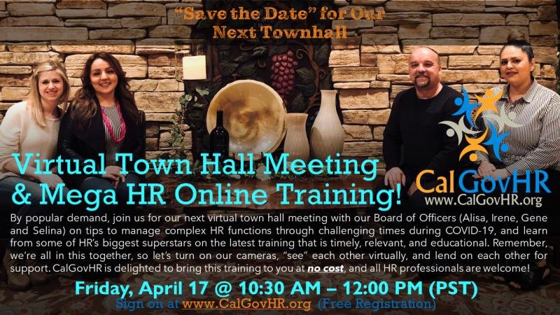 Save the date &amp; join us Friday, April 17 from 10:30am-12:00pm &amp; hang out virtually at our 2nd Virtual Townhall Meeting. We promise it's going to be AWESOME!

This is open to all HR professionals &amp; registration is free lnkd.in/gjzX-9t