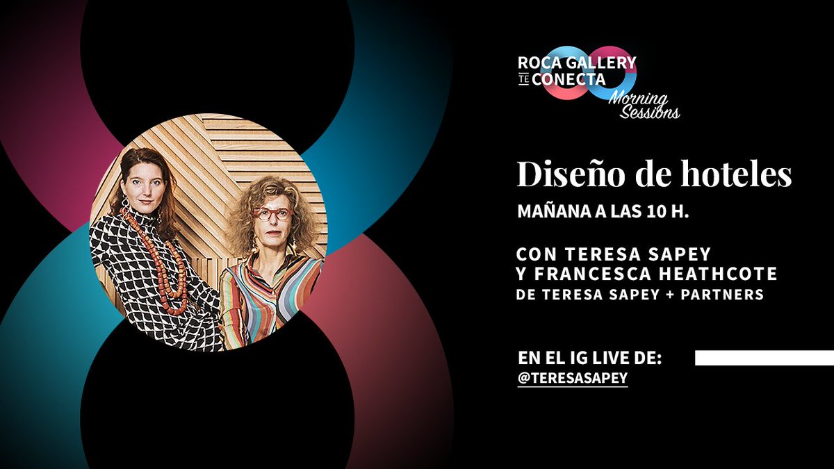 ¡Empezamos ya con las #RocaGalleryTeConecta Morning Sessions! Mañana hablaremos de 'Diseño de Hoteles' con @TeresaSapey, ¡os esperamos en su IGLive a las 10am! #arquitectura #diseño #hoteles #innovacion #sostenibilidad #interiorismo #creatividad #talks #stayhome #QuedateEnCasa