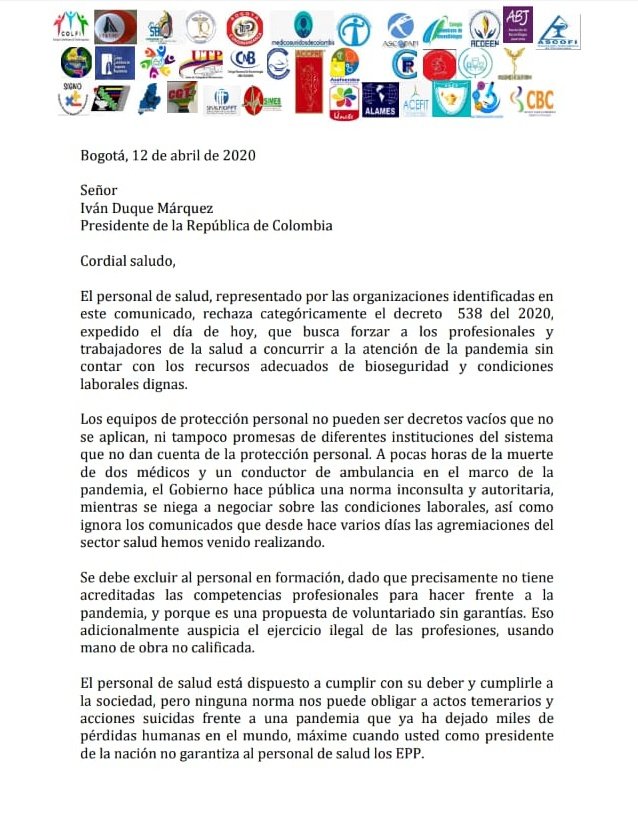 movimedicointe's tweet photo. Un #Medico #PersonalDeLaSalud #Muerto no le sirve a la sociedad.
Entonces declarar #Obligatoriedad sin #EPP sin condiciones laborales dignas es mandar un #SoldadoaLaGuerra #SinArmas. 
El juramento hipocrático es a Salvar vidas,  y un medico muerto no salva vidas.... @MinSaludCol https://t.co/AbnxNtOQX4