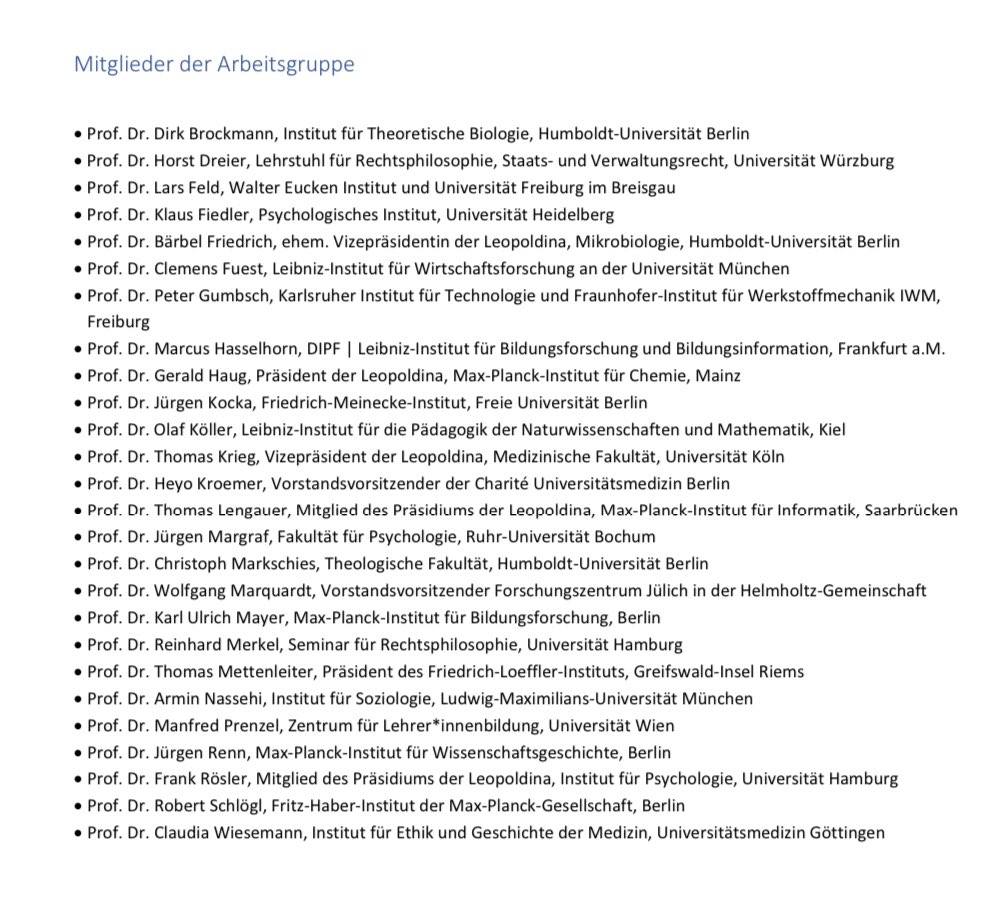Leopoldina-Arbeitsgruppe:
24 Männer, 2 Frauen.
Keine Pointe.
