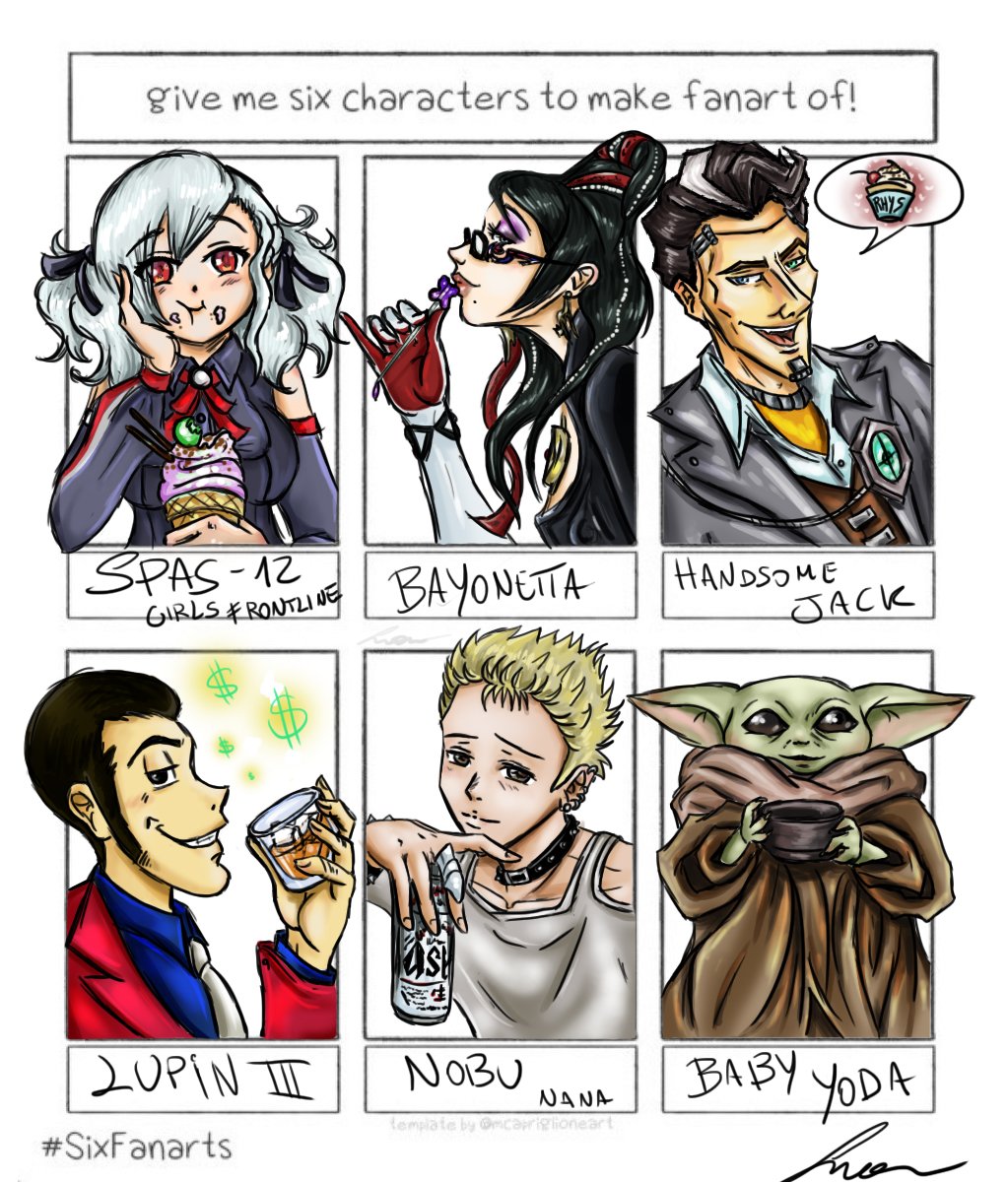 lary_neko_'s tweet photo. Finish !!!
#sixfanarts #sixfanartschallenge #fanart  #spas12 #spas12girlsfrontline #bayonetta #bayonettafanart #handsomejack #handsomejackfanart #borderlans2 #jackilbello #lupinthethird #lupin3 #nobu #nana #nananobu #nanaanime #thechild #babyyoda #babyyodafanart #mandalorian https://t.co/PMJrF0bByk