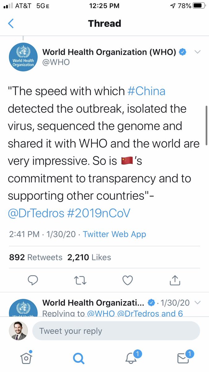 It bears repeating: the  @WHO had already been notified that the PR they were going to put out was a lie. And it wasn’t just one lie. They had a full-court press of information praising China that doesn’t come close to passing the laugh test. Screenshots below.