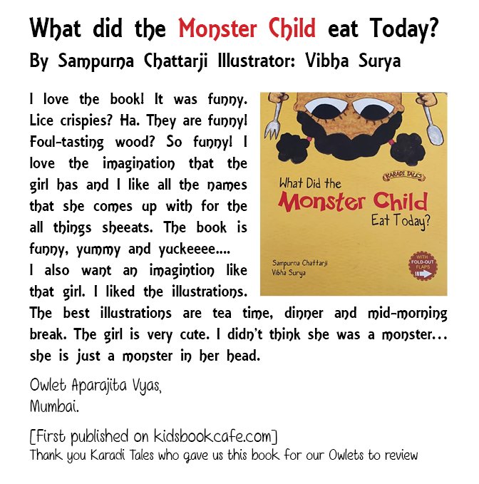 karaditales's tweet photo. Thank you to @kidsbookcaf1 and Curious Owls for this lovely review of What Did the Monster Child Eat Today? by @ShampooChats and Vibha Surya! https://t.co/XAw8qFuC1u