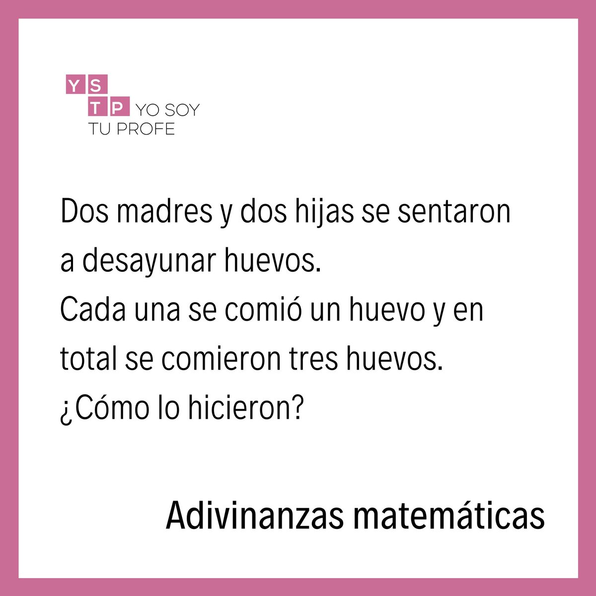 yosoytuprofe_'s tweet image. 🚨¡Ponte a prueba con estas 10 adivinanzas matemáticas! 🧠
Queremos que pases un rato divertido con familia y amigos agudizando el ingenio y despertando la lógica. 👨‍🏫❤️ #YSTP #matemáticas yosoytuprofe.20minutos.es/2020/04/13/adi…