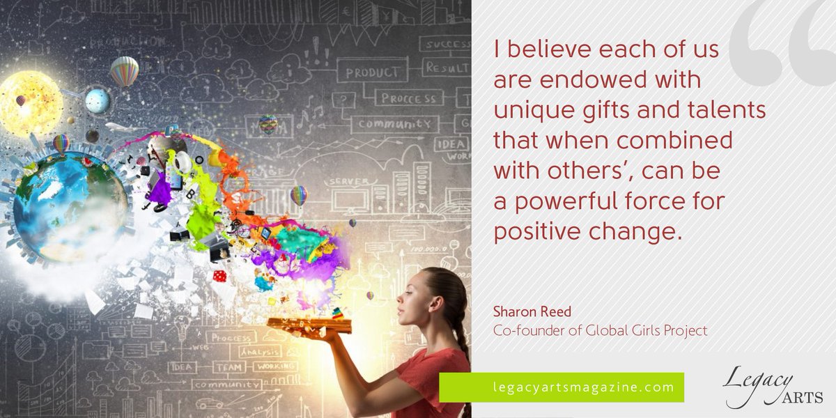 LauraRoser's tweet photo. "I believe each of us are endowed with unique gifts and talents that, when combined with others', can be a powerful force for positive change."
—@sharonereed, co-founder of @globalgirlsproj
#quote #LegacyArtsMagazine #ParagonRoad https://t.co/1iLbCSoVYa https://t.co/7uELolprqO