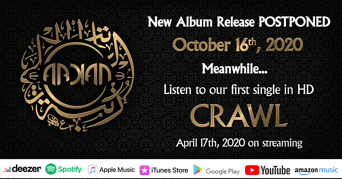 ARKAN_BAND's tweet photo. Chers amis,

La sortie de notre nouvel album prévue pour mai 2020 est reportée au 16 octobre 2020.

En attendant, on vous réserve de nombreuses surprises et cadeaux, en commençant par la sortie de notre single "Crawl" en HD à découvrir dès le 17 avril 2020 

Arkan https://t.co/G9bShaxkjj