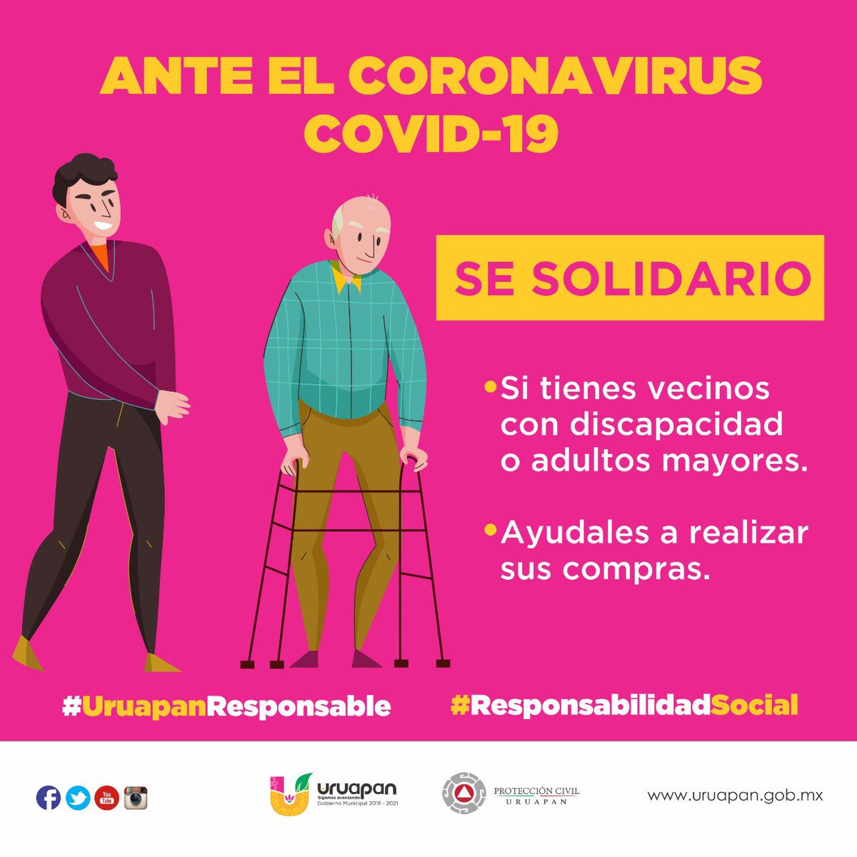 GobiernoUruapan's tweet photo. Solidaridad y empatía abonan a fortalecer las medidas preventivas por un #UruapanResponsable 

#ResponsabilidadSocial https://t.co/A02zHXxoYR