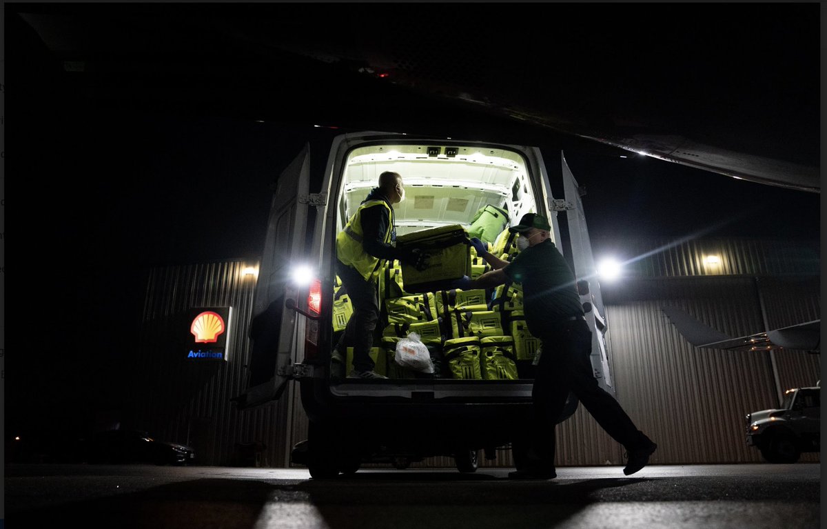 22. My colleague  @erinschaff waited for the samples in Virginia. I told her to be there by 3 am. She waited & waited, as heavy rain lashed the airport. Finally 1.5 hours late, the plane landed, its insides full of test tubes. For the third time in 24h, the samples got in a van