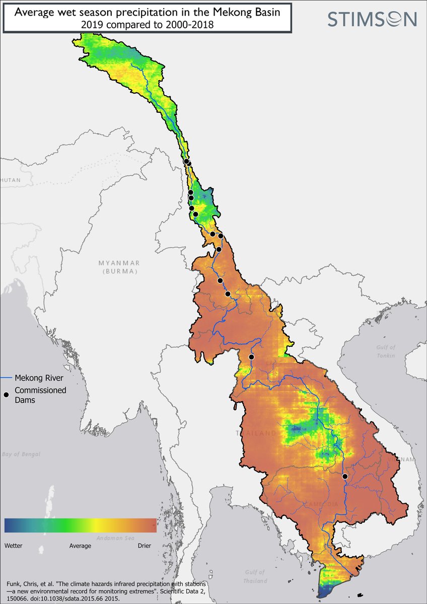 regankwan's tweet image. #Mekong downstream 2019 drought was exacerbated by low levels in the mainstream - why? #China's dams held the water back despite higher than normal rainfall. #IMadeThis #GIS