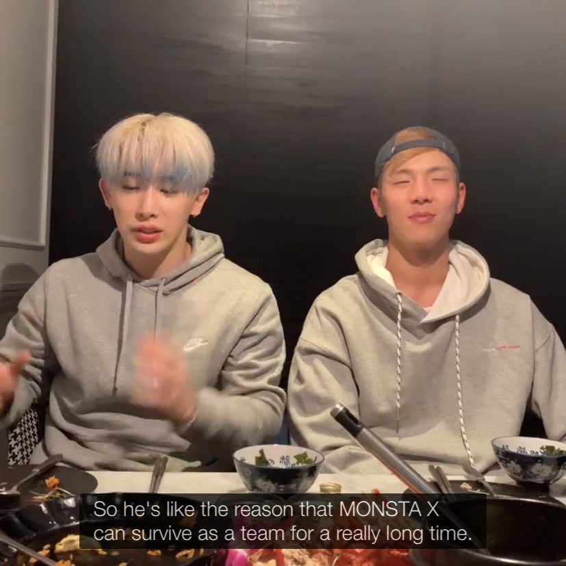 Wonho:“When I look at Shownu, I think that he can be the reason for the members to get back together in case we ever fall apart. He’s the reason Monsta X can survive as a team for a long time. Thanks to him, we can make a promise to our fans.” @OfficialMonstaX  @official__wonho